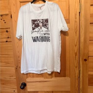 Next Level Apparel White Short-Sleeve Tee with Brown Warning Graphic